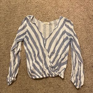 blue and white striped flow top